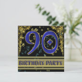 Invitation Black and Gold 90th Birthday party (Debout devant)