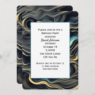 Invitation Black and Gold Abstrait Birthday Party