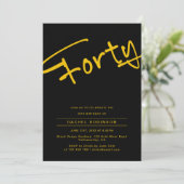 Invitation Black and Gold Adult Quarante fête d'anniversaire (Debout devant)