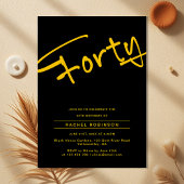 Invitation Black and Gold Adult Quarante fête d'anniversaire