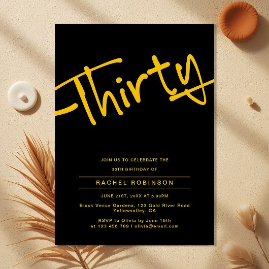 Invitation Black and Gold Adult Trente-dixième fête d'anniver