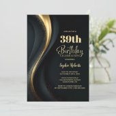 Invitation Black and Gold Any Age Birthday Party (Debout devant)