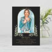 Invitation Black And Gold Arch Foliage Photo Graduation Party (Debout devant)