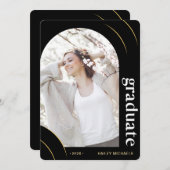 Invitation Black and Gold Arch Photo Graduation Party (Devant / Derrière)