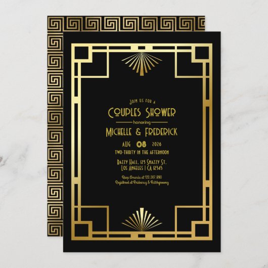 Invitation Black and Gold Art Deco Couples Shower Photo (Devant / Derrière)