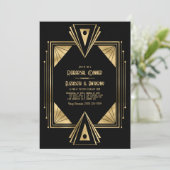 Invitation Black and Gold Art Deco Gold Rehearsal Dinner (Debout devant)