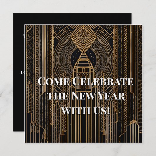 Invitation Black and Gold Art Deco Party Hat (Devant / Derrière)