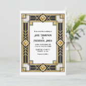 Invitation Black and Gold Art Deco QR Code RSVP Wedding (Debout devant)