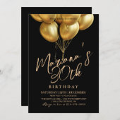 Invitation Black and Gold Balloon 30th Birthday Party (Devant / Derrière)