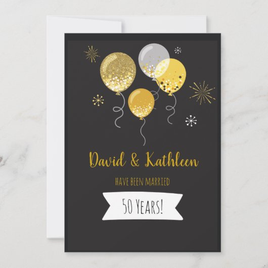 Invitation Black and Gold Balloons 50e anniversaire (Devant)