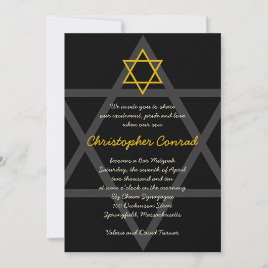 Invitation Black and Gold Bar Mitzvah (Devant)