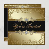 Invitation Black and Gold Black Cravate Party (Devant / Derrière)
