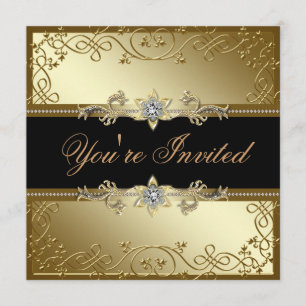 Invitation Black and Gold Black Cravate Party