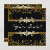 Invitation Black and Gold Black Cravate Party (Devant / Derrière)