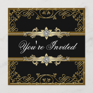 Invitation Black and Gold Black Cravate Party