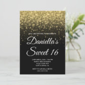Invitation Black and Gold Bokeh Confetti Sweet 16 (Debout devant)
