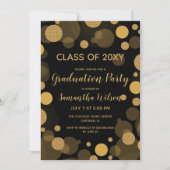 Invitation Black and Gold Bokeh Lights Graduation Party (Devant)