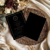 Invitation Black and gold botanical crest monogram wedding