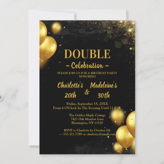 Invitation Black and Gold Classy Joint Birthday (Devant)