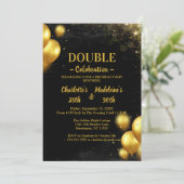 Invitation Black and Gold Classy Joint Birthday (Debout devant)