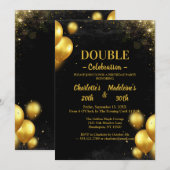 Invitation Black and Gold Classy Joint Birthday (Devant / Derrière)