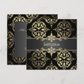 Invitation Black and Gold Damask All Occasion Party (Devant / Derrière)