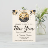 Invitation Black and Gold Disco Ball Nouvel An Soirée (Debout devant)
