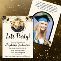 Black and Gold Disco Ball Photo Graduation Party