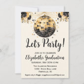 Invitation Black and Gold Disco Ball Photo Graduation Party (Devant)