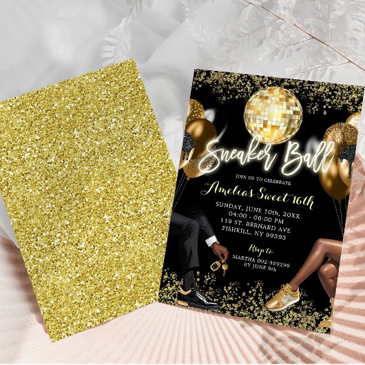 Invitation Black and Gold Disco Basket Ball Anniversaire