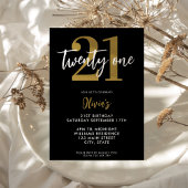 Invitation Black and Gold Elegant 21e anniversaire moderne