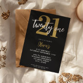 Invitation Black and Gold Elegant 21e anniversaire moderne