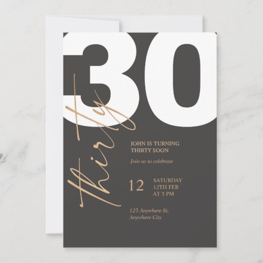 Invitation Black and Gold Elegant 30th Birthday (Devant)