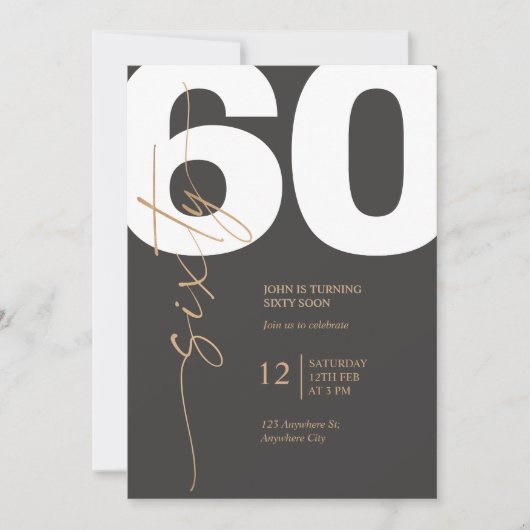 Invitation Black and Gold Elegant 60th Birthday (Devant)