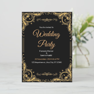 Invitation Black and Gold Elegant Wedding Party