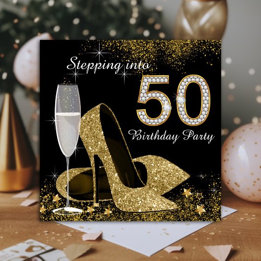 Invitation Black and Gold entrent dans la fête d'anniversaire