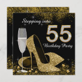 Invitation Black and Gold entrent dans la fête du 55e anniver (Devant / Derrière)