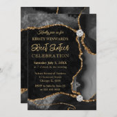 Invitation Black and Gold Faux Parties scintillant Agate Swee (Devant / Derrière)