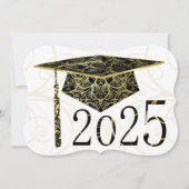 Invitation Black and Gold Floral Casquette 2025 Graduation Pa (Devant)