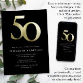 Invitation Black and Gold Foil 50e anniversaire