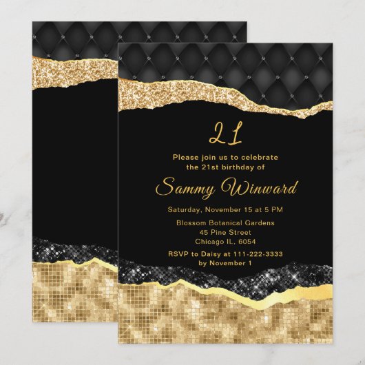 Invitation Black and Gold Glam Tears Anniversaire (Devant / Derrière)