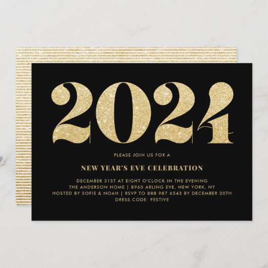 Invitation Black and Gold Glitter 2022 (Devant / Derrière)