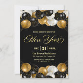 Invitation Black and Gold Glitter New Year's Eve Party  (Devant)