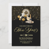 Invitation Black and Gold Glitter New Year's Eve Party  (Devant)