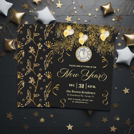 Invitation Black and Gold Glitter New Year's Eve Party