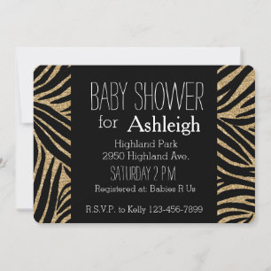 Invitation Black and Gold Glitter Zebra Print baby shower
