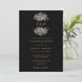 Invitation Black And Gold Gothic Floral Monogram Wedding (Debout devant)