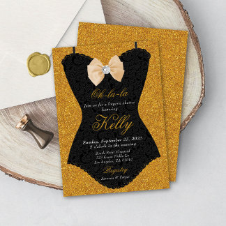 Invitation Black and Gold Lace Corset Bridal Lingerie Shower