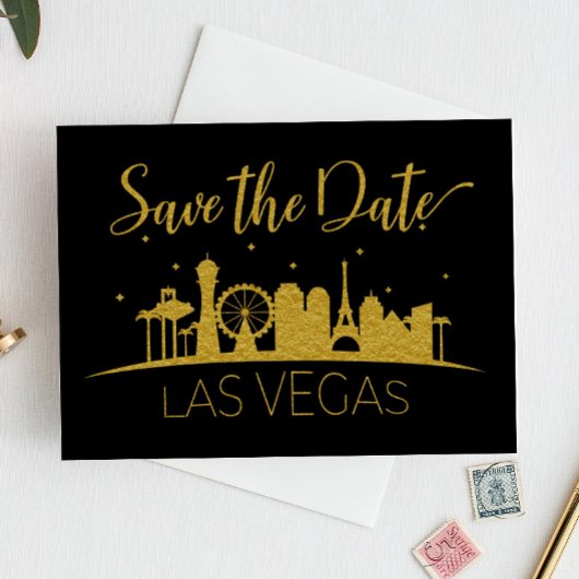 Invitation Black and Gold Las Vegas Mariage Enregistrer la da