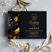 Invitation Black and Gold Leaves 30th Birthday Party